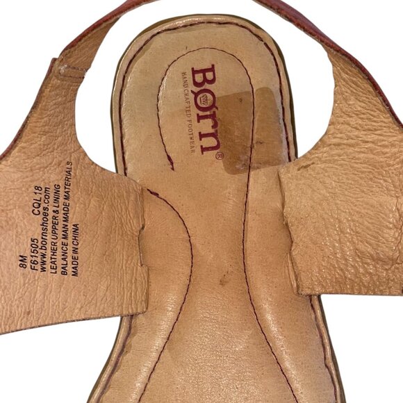 Born Selway Women's Red Leather Flat Sheikh Sandals with Ankle Strap Size 8M - Picture 7 of 10